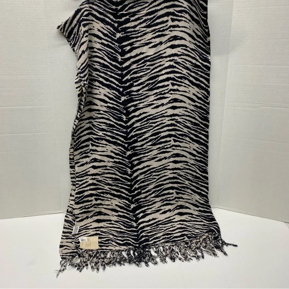 World Market Animal Print Scarf Wrap 100% Rayon Black Ivory Boho Lightweight